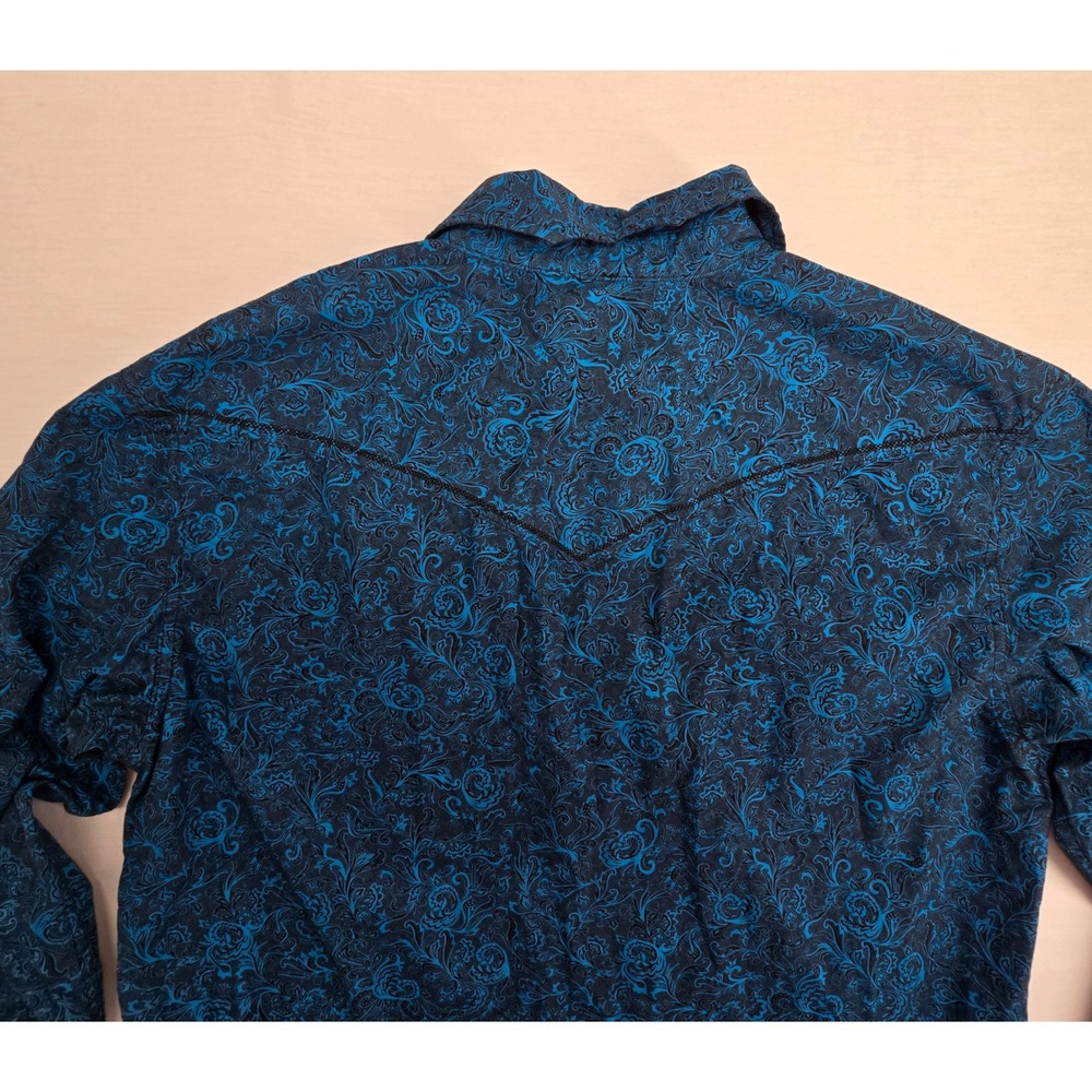 Moonshine Spirit Western Shirt Mens L Blue Paisley Brad Paisley Snap Front